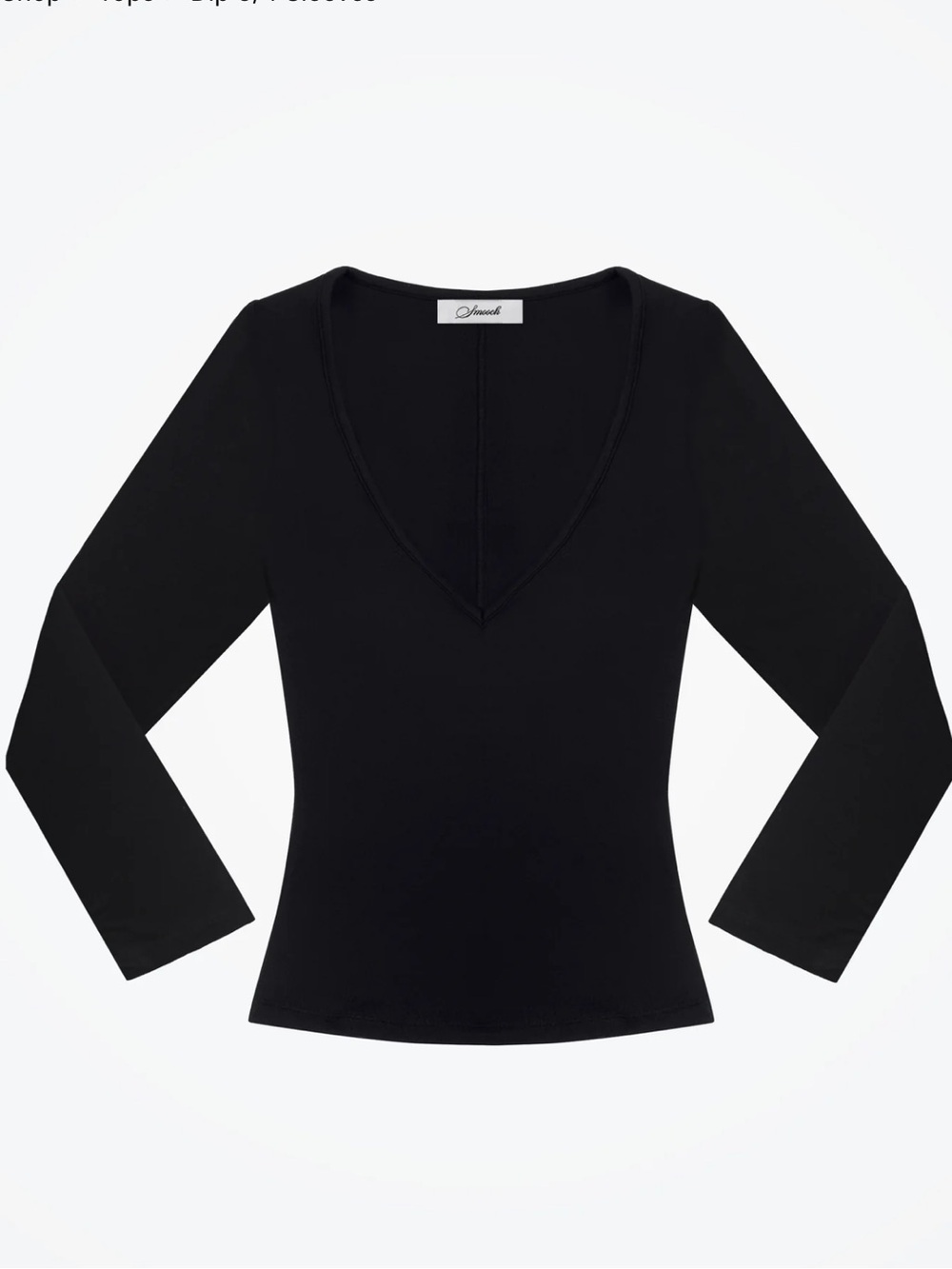 3/4 Sleeve V-Neck Fitted Top in Black